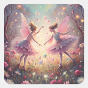 Two Fairies in Fairy Garden Square Sticker