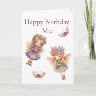 Two Fairy Butterfly Girls Birthday Card