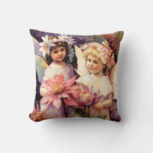 Two Fairy Children in a Flower Garden Cushion