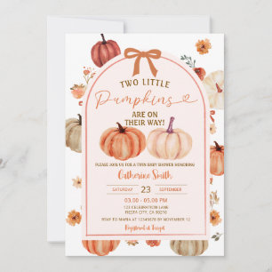 Two Fall Autumn Boho pumpkin twins baby shower Invitation