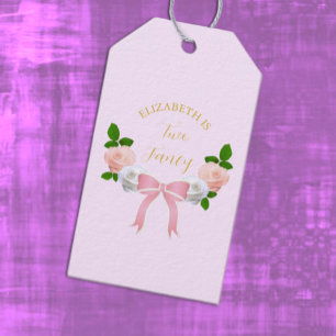 Two Fancy Bow Floral Birthday Gift Tags