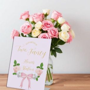 Two Fancy Bow Floral Birthday Pedestal Sign