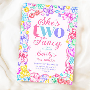 Two Fancy Girls 2nd Birthday Gemstone Invitation