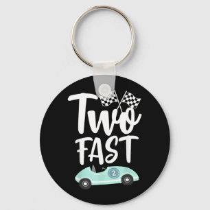 Two Fast 2 Curious 2th Birthday Boy Chequered Key Ring