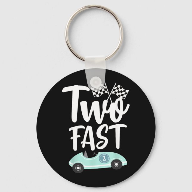 Two Fast 2 Curious 2th Birthday Boy Chequered Key Ring (Front)