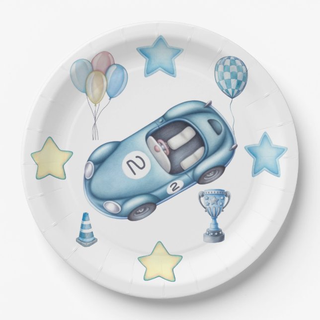 Two Fast 2 Curious Boys Racing Car Paper Plates (Front)