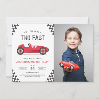 Two Fast 2 Curious Party Race Car 2nd Birthday Inv Invitation