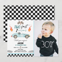 Two Fast 2 Curious Party Race Car 2nd Birthday Inv