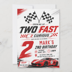 Two Fast 2 Curious Race Car 2nd Birthday Invitation