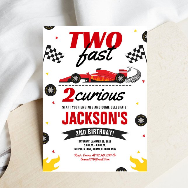  Two Fast 2 Curious Race Car 2nd Birthday Invitation (Creator Uploaded)
