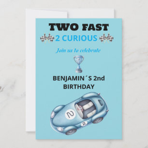 Two Fast 2 Curious Race Car 2nd Birthday Invite