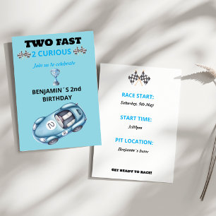 Two Fast 2 Curious Race Car 2nd Birthday Invite