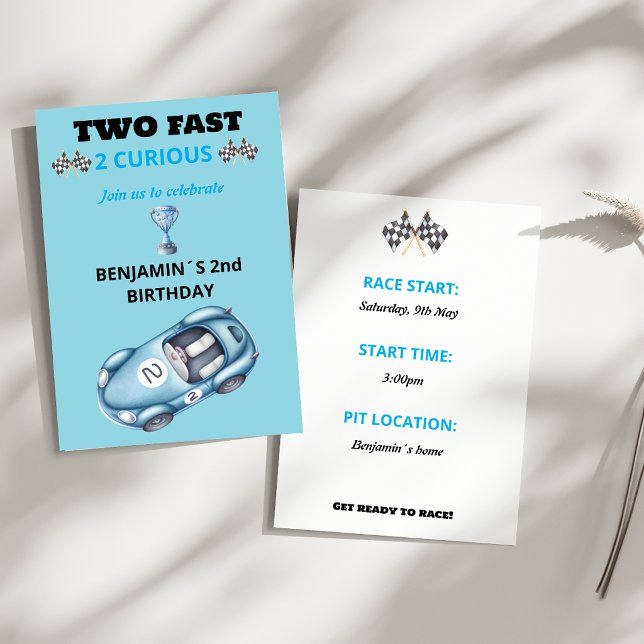Two Fast 2 Curious Race Car 2nd Birthday Invite (Creator Uploaded)