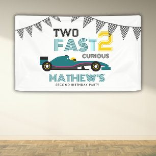 Two Fast 2 Curious Race Car 2nd Birthday Party  Banner