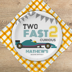Two Fast 2 Curious Race Car 2nd Birthday Party  Paper Plate