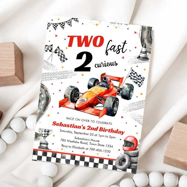 Two Fast 2 Curious Race Car Birthday Invitation (Creator Uploaded)