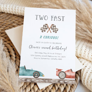 Two Fast 2 Curious Race Car Birthday Party Invitation