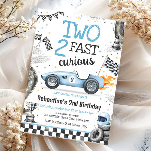 Two Fast 2 Curious Race Car Boy 2nd Birthday Invitation