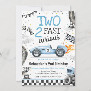 Two Fast 2 Curious Race Car Boy 2nd Birthday Invitation