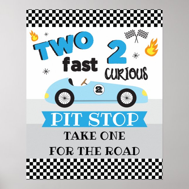 Two Fast 2 Curious Racecar Birthday Sign (Front)