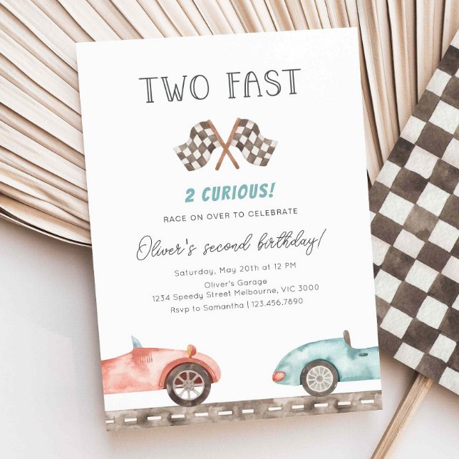 Two Fast 2 Curious Racing 2nd Birthday Party Invitation (Creator Uploaded)
