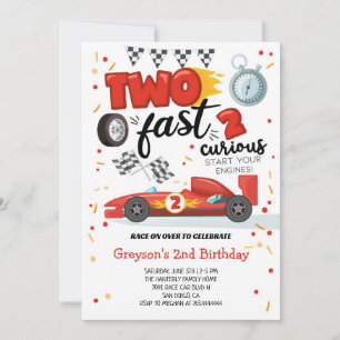 Two Fast 2 Curious Racing Car Red 2nd Birthday Invitation