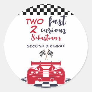 Two fast 2 curious second kids birthday classic round sticker