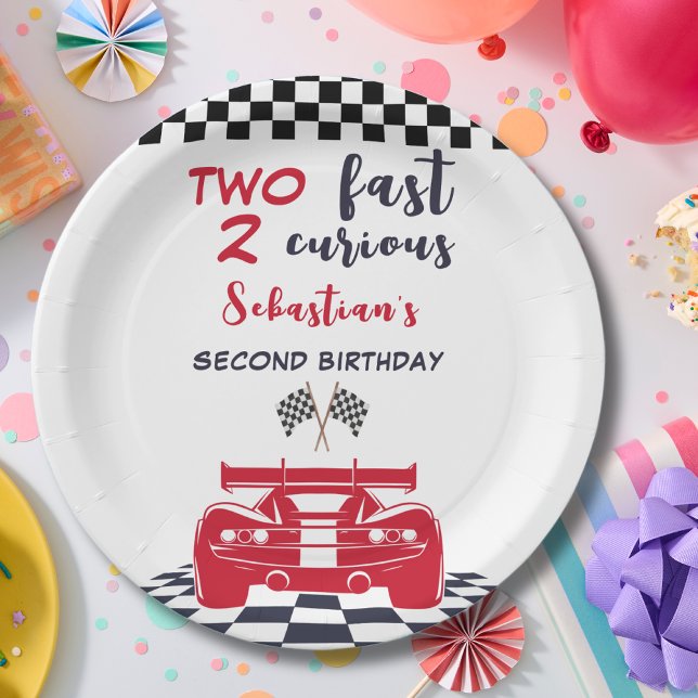 Two fast 2 curious second kids birthday paper plate (Creator Uploaded)