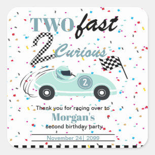 Two Fast 2Curious Blue Sports Car Second Birthday Square Sticker