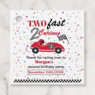 Two Fast 2Curious Red Sports Car Second Birthday Favour Tags