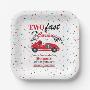 Two Fast 2Curious Red Sports Car Second Birthday  Paper Plate