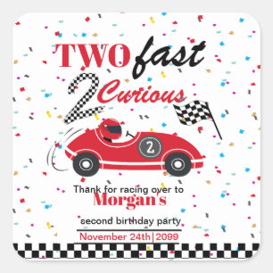 Two Fast 2Curious Red Sports Car Second Birthday  Square Sticker
