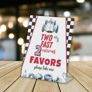 Two Fast 2nd birthday Boy Racing Car Favours Pedestal Sign