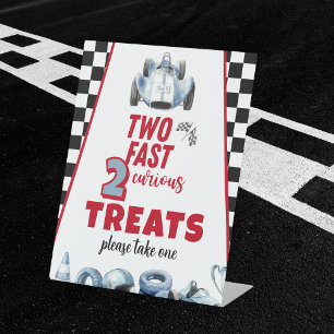 Two Fast 2nd birthday Boy Racing Car Treats  Pedestal Sign