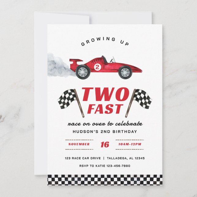 Two Fast 2nd Birthday Invitation (Front)