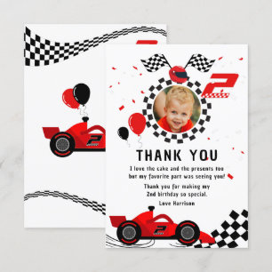 Two Fast 2nd Birthday Kids Cute Red Racing Car Thank You Card