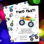 Two Fast 2nd Birthday Kids Monster Car Trucks Invitation<br><div class="desc">Two Fast 2nd Birthday Kids Monster Car Trucks Invitation features cute and colourful monster car trucks with the text "Two Fast" in modern black typography script accented with the number 2 and doodles. Perfect for kids second birthday party celebrations. Send in the mail or simply download the shareable downloadable digital...</div>