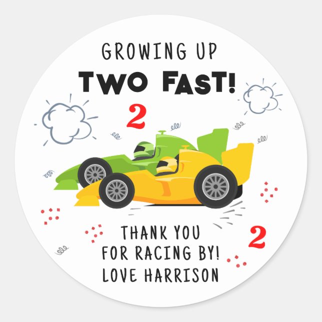 Two Fast 2nd Birthday Kids Racing Cars Custom Classic Round Sticker (Front)
