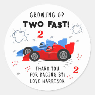 Two Fast 2nd Birthday Kids Racing Cars Custom Classic Round Sticker