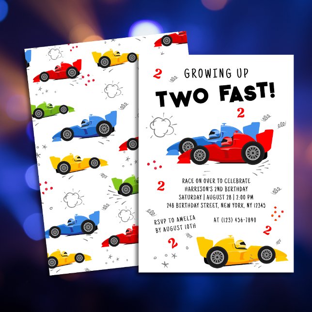 Two Fast 2nd Birthday Kids Racing Cars Invitation (Creator Uploaded)