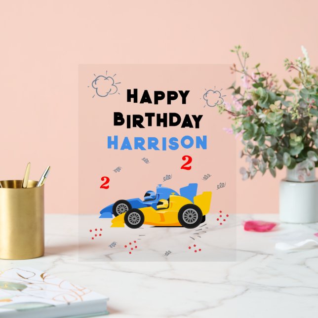 Two Fast 2nd Birthday Kids Racing Cars Name Acrylic Sign (Wedding)