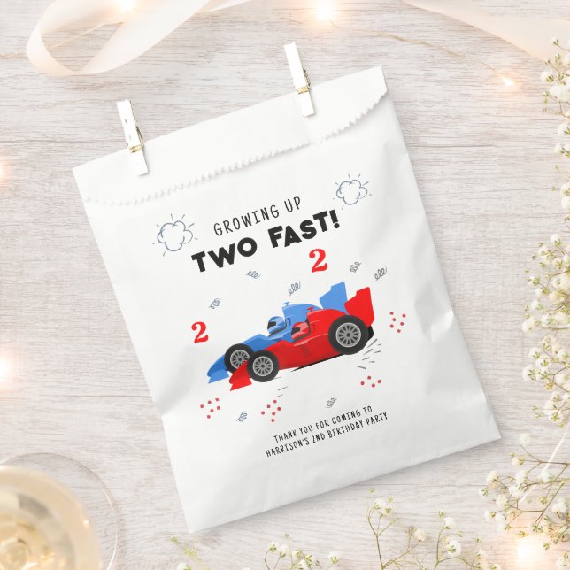 Two Fast 2nd Birthday Kids Racing Cars Name Favour Bags (Clipped)