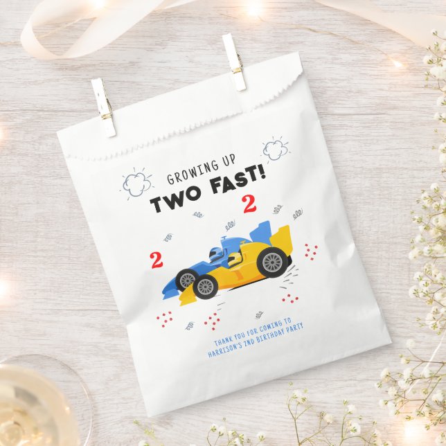 Two Fast 2nd Birthday Kids Racing Cars Name Favour Bags (Clipped)