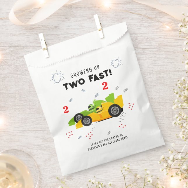 Two Fast 2nd Birthday Kids Racing Cars Name Favour Bags (Clipped)