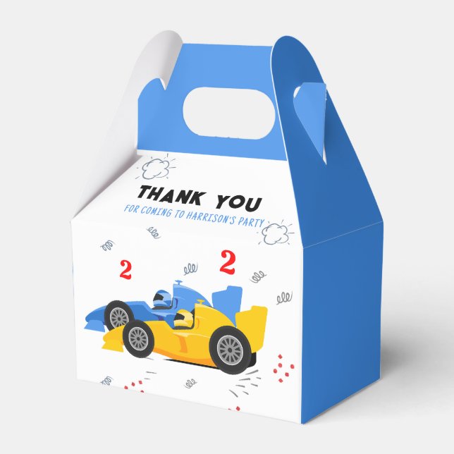 Two Fast 2nd Birthday Kids Racing Cars Name Favour Box (Front Side)