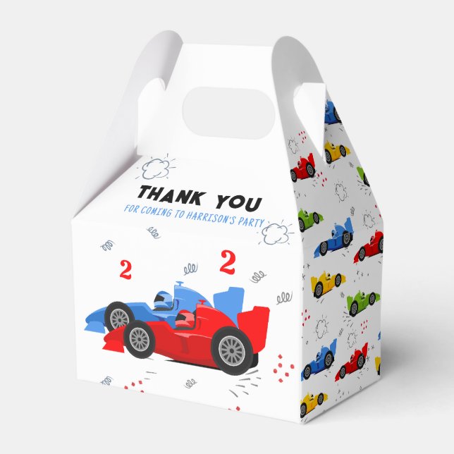 Two Fast 2nd Birthday Kids Racing Cars Name Favour Box (Front Side)