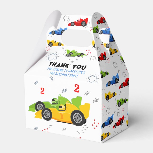 Two Fast 2nd Birthday Kids Racing Cars Name Favour Favour Box (Front Side)