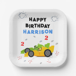 Two Fast 2nd Birthday Kids Racing Cars Name Paper Plate