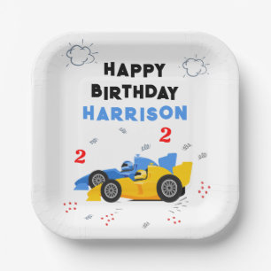 Two Fast 2nd Birthday Kids Racing Cars Name Paper Plate