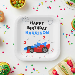 Two Fast 2nd Birthday Kids Racing Cars Name Paper Plate
